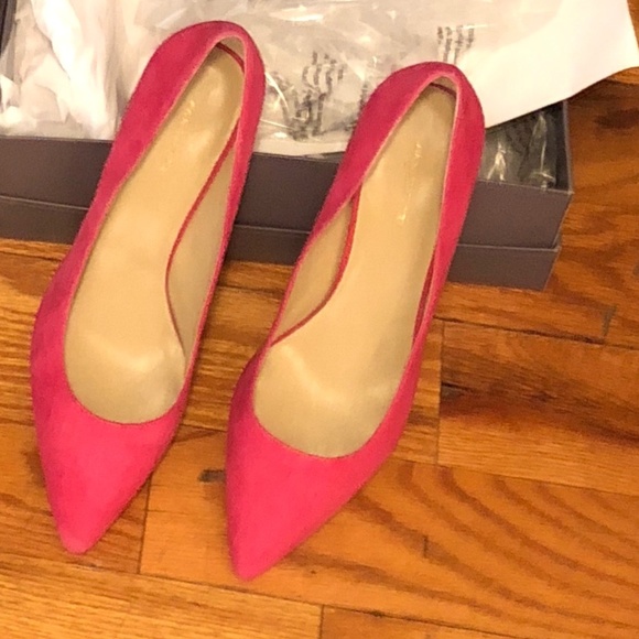 pink suede block heel shoes